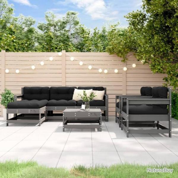 Salon de jardin 7 pcs Gris Bois de pin massif