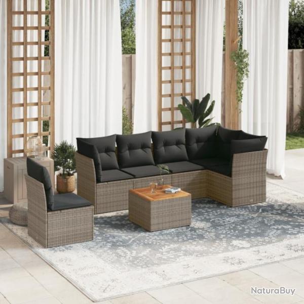 Salon de jardin avec coussins 7 pcs gris rsine tresse