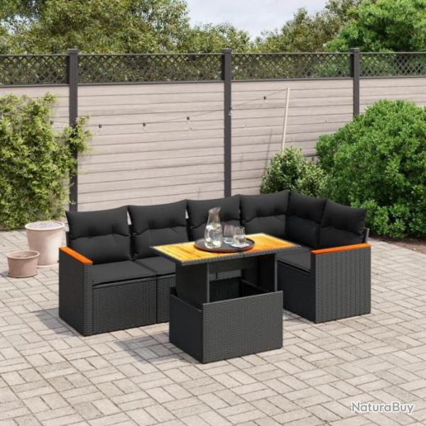 Salon de jardin 6 pcs avec coussins noir rsine tresse