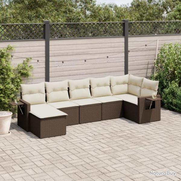 Salon de jardin avec coussins 7 pcs marron rsine tresse