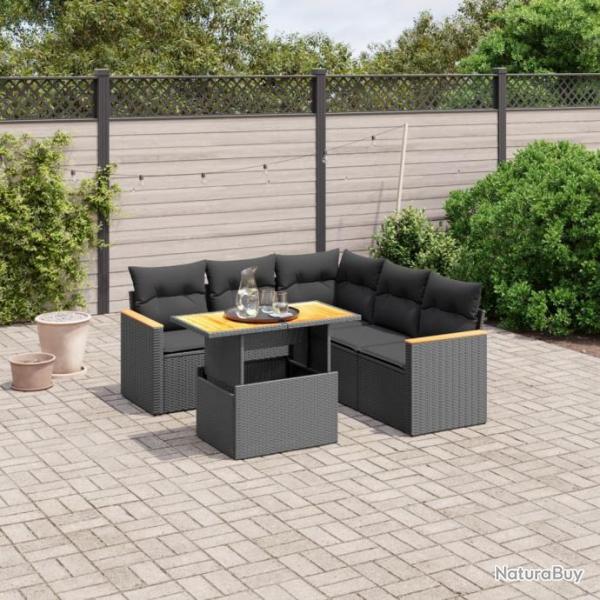 Salon de jardin 6 pcs avec coussins noir rsine tresse