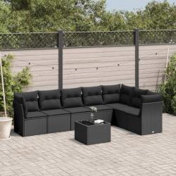 Salon de jardin 8 pcs avec coussins noir résine tressée