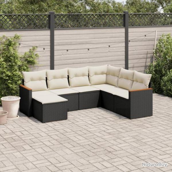 Salon de jardin 7 pcs avec coussins noir rsine tresse