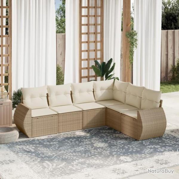 Salon de jardin avec coussins 6 pcs beige rsine tresse