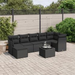 Salon de jardin 8 pcs avec coussins noir résine tressée