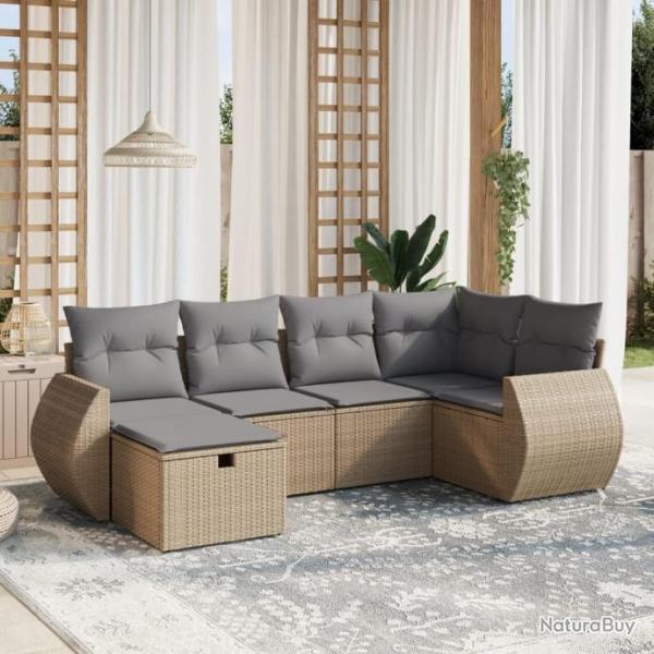 Salon de jardin avec coussins 6pcs mlange beige rsine tresse