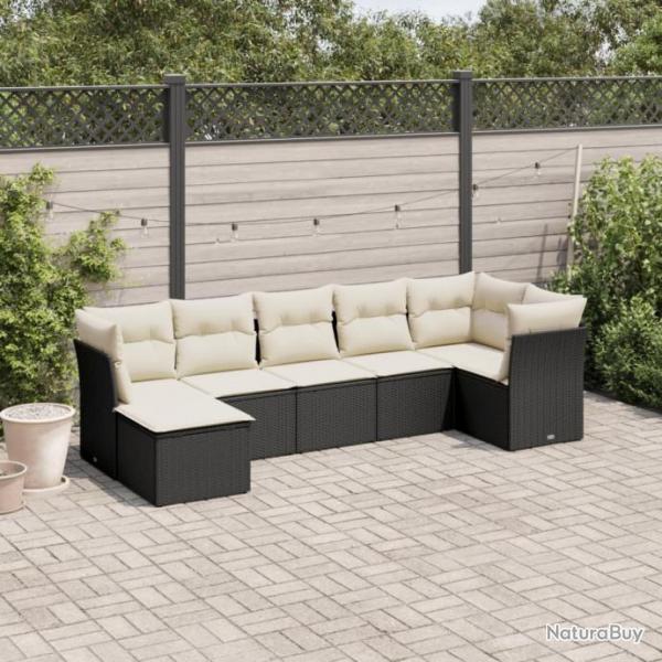 Salon de jardin 7 pcs avec coussins noir rsine tresse