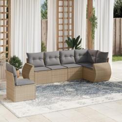 Salon de jardin avec coussins 6 pcs beige résine tressée