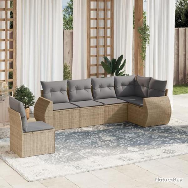 Salon de jardin avec coussins 6 pcs beige rsine tresse