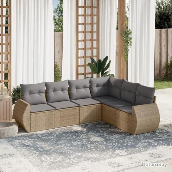 Salon de jardin avec coussins 6 pcs beige rsine tresse