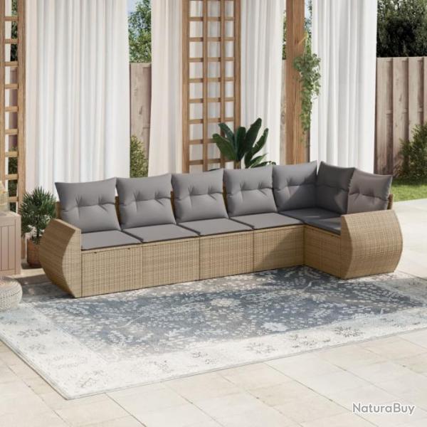 Salon de jardin avec coussins 6 pcs beige rsine tresse