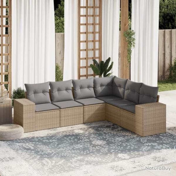 Salon de jardin avec coussins 6 pcs beige rsine tresse