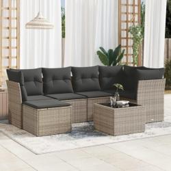 Salon de jardin avec coussins 7 pcs gris résine tressée