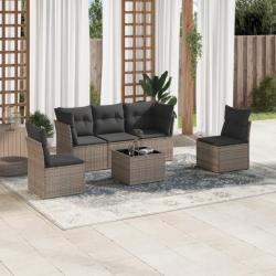 Salon de jardin 6 pcs avec coussins gris résine tressée