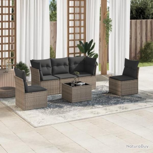 Salon de jardin 6 pcs avec coussins gris rsine tresse