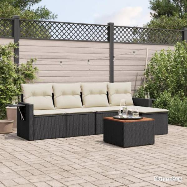 Salon de jardin 6 pcs avec coussins noir rsine tresse