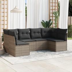 Salon de jardin 6 pcs avec coussins gris résine tressée