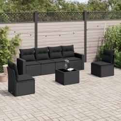 Salon de jardin 7 pcs avec coussins noir résine tressée