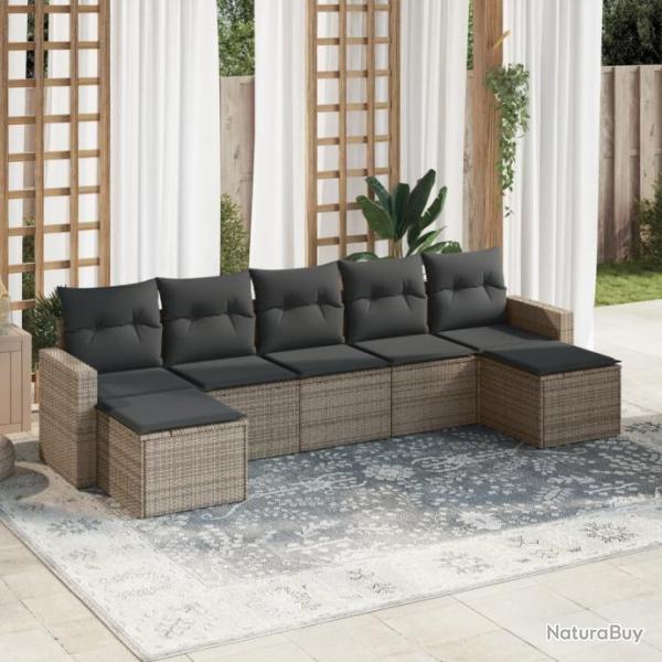 Salon de jardin avec coussins 7 pcs gris rsine tresse