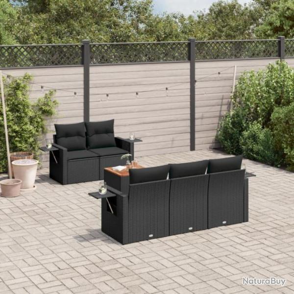 Salon de jardin 6 pcs avec coussins noir rsine tresse