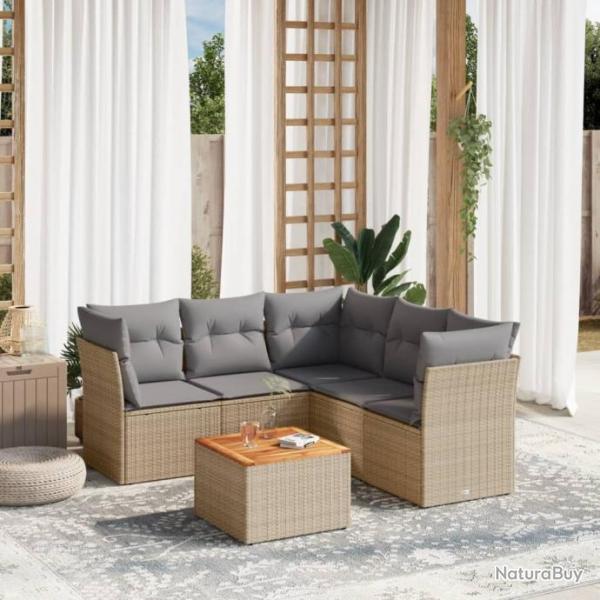 Salon de jardin avec coussins 6 pcs beige rsine tresse