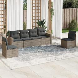 Salon de jardin 6 pcs avec coussins gris résine tressée