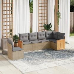 Salon de jardin avec coussins 6 pcs beige résine tressée