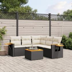 Salon de jardin 6 pcs avec coussins noir résine tressée