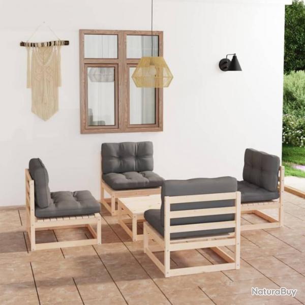 Salon de jardin 5 pcs avec coussins Bois de pin massif