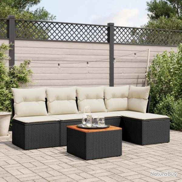 Salon de jardin 6 pcs avec coussins noir rsine tresse