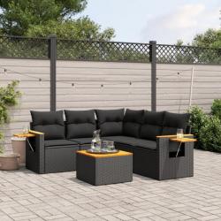 Salon de jardin 6 pcs avec coussins noir résine tressée