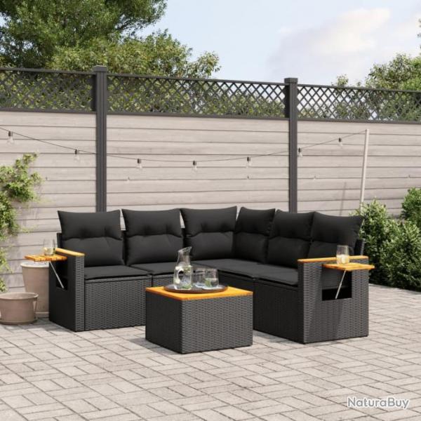 Salon de jardin 6 pcs avec coussins noir rsine tresse