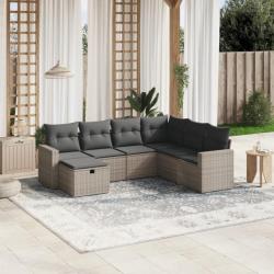 Salon de jardin avec coussins 7 pcs gris résine tressée