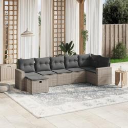 Salon de jardin avec coussins 7 pcs gris résine tressée