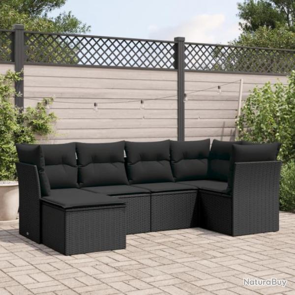 Salon de jardin 6 pcs avec coussins noir rsine tresse