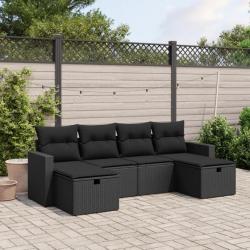 Salon de jardin 6 pcs avec coussins noir résine tressée