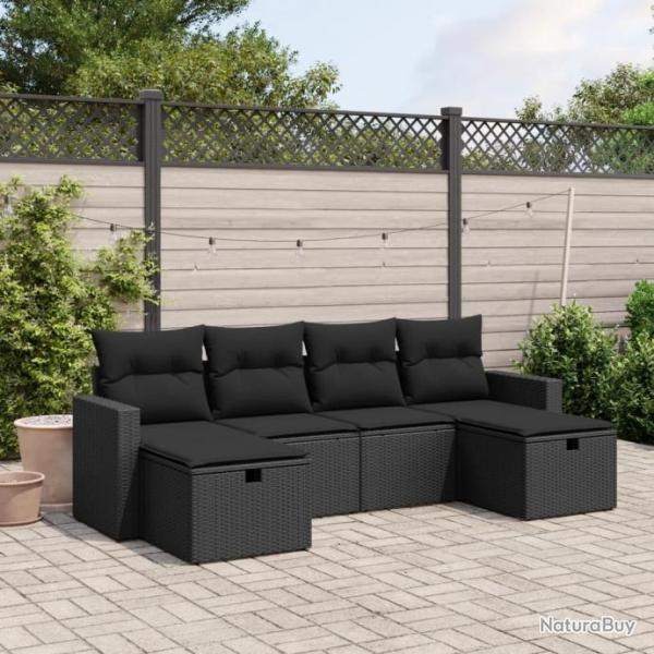 Salon de jardin 6 pcs avec coussins noir rsine tresse