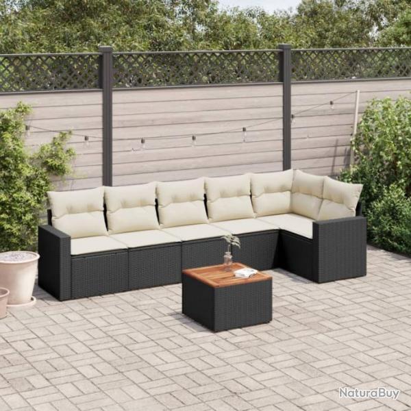 Salon de jardin 7 pcs avec coussins noir rsine tresse