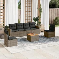 Salon de jardin avec coussins 7 pcs gris résine tressée