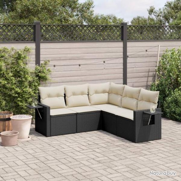 Salon de jardin 5 pcs avec coussins noir rsine tresse