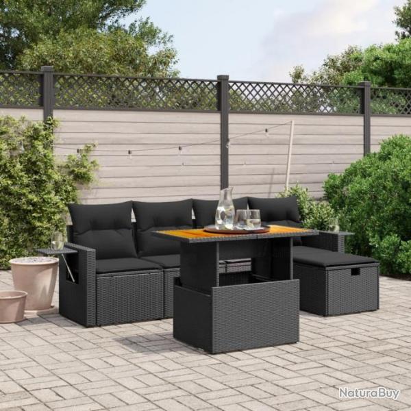 Salon de jardin 6 pcs avec coussins noir rsine tresse