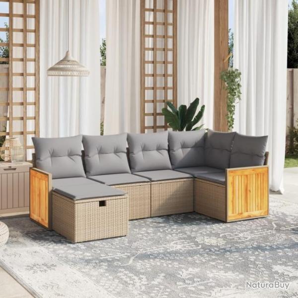 Salon de jardin avec coussins 6pcs mlange beige rsine tresse