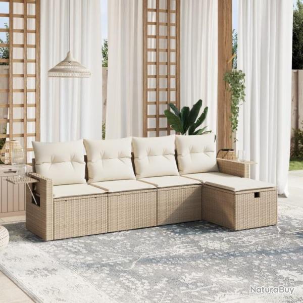 Salon de jardin avec coussins 5 pcs beige rsine tresse