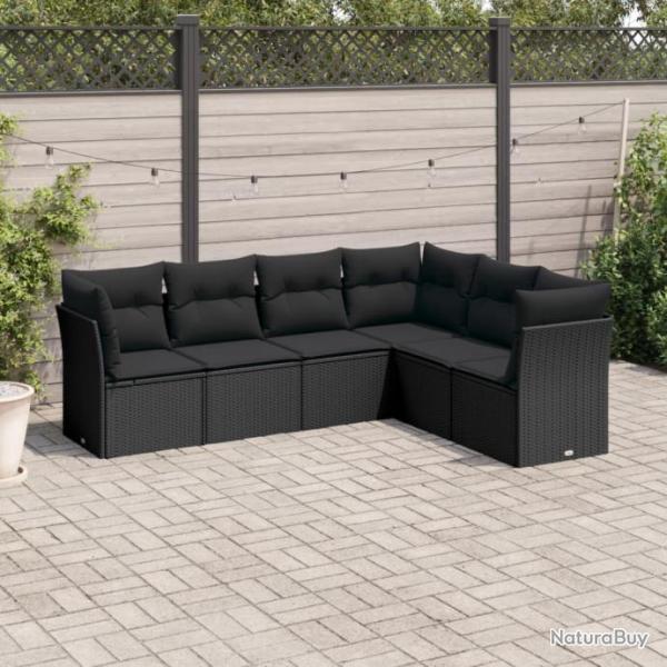 Salon de jardin 6 pcs avec coussins noir rsine tresse