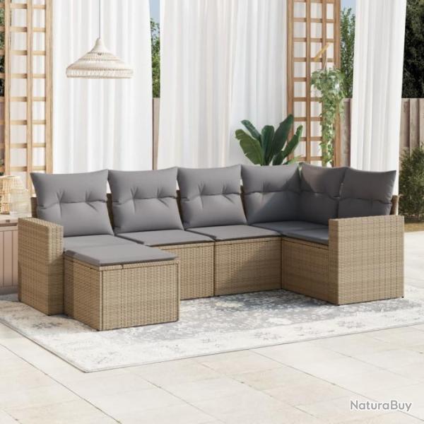 Salon de jardin avec coussins 6 pcs beige rsine tresse