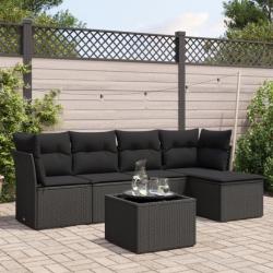 Salon de jardin 6 pcs avec coussins noir résine tressée