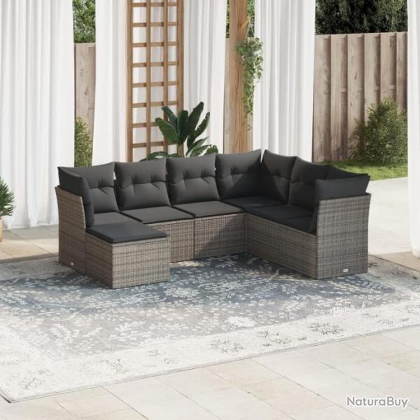 Salon de jardin avec coussins 7 pcs gris rsine tresse