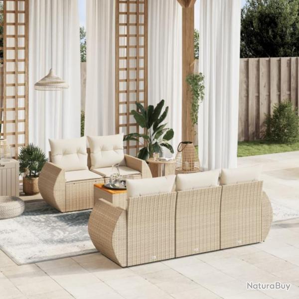 Salon de jardin avec coussins 6 pcs beige rsine tresse