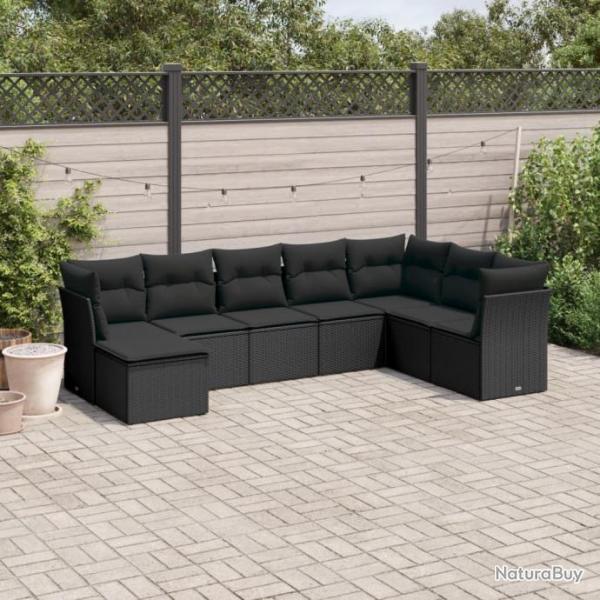 Salon de jardin 8 pcs avec coussins noir rsine tresse