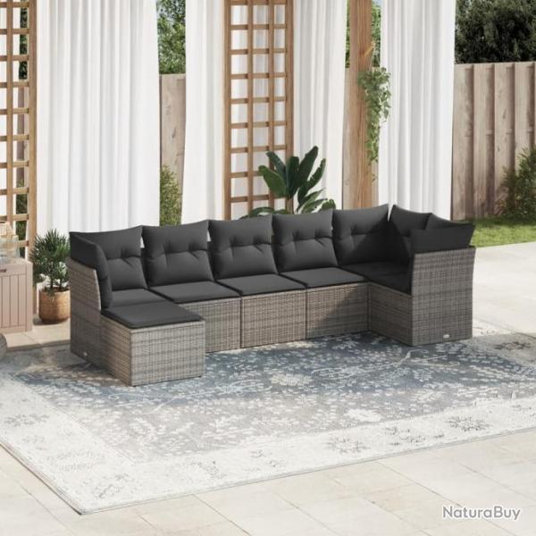 Salon de jardin avec coussins 7 pcs gris rsine tresse